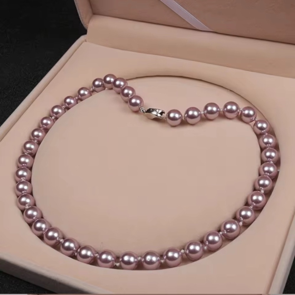 Natural South Sea 8mm Purple Pearl Necklace 925 Sterling Silver Clasp